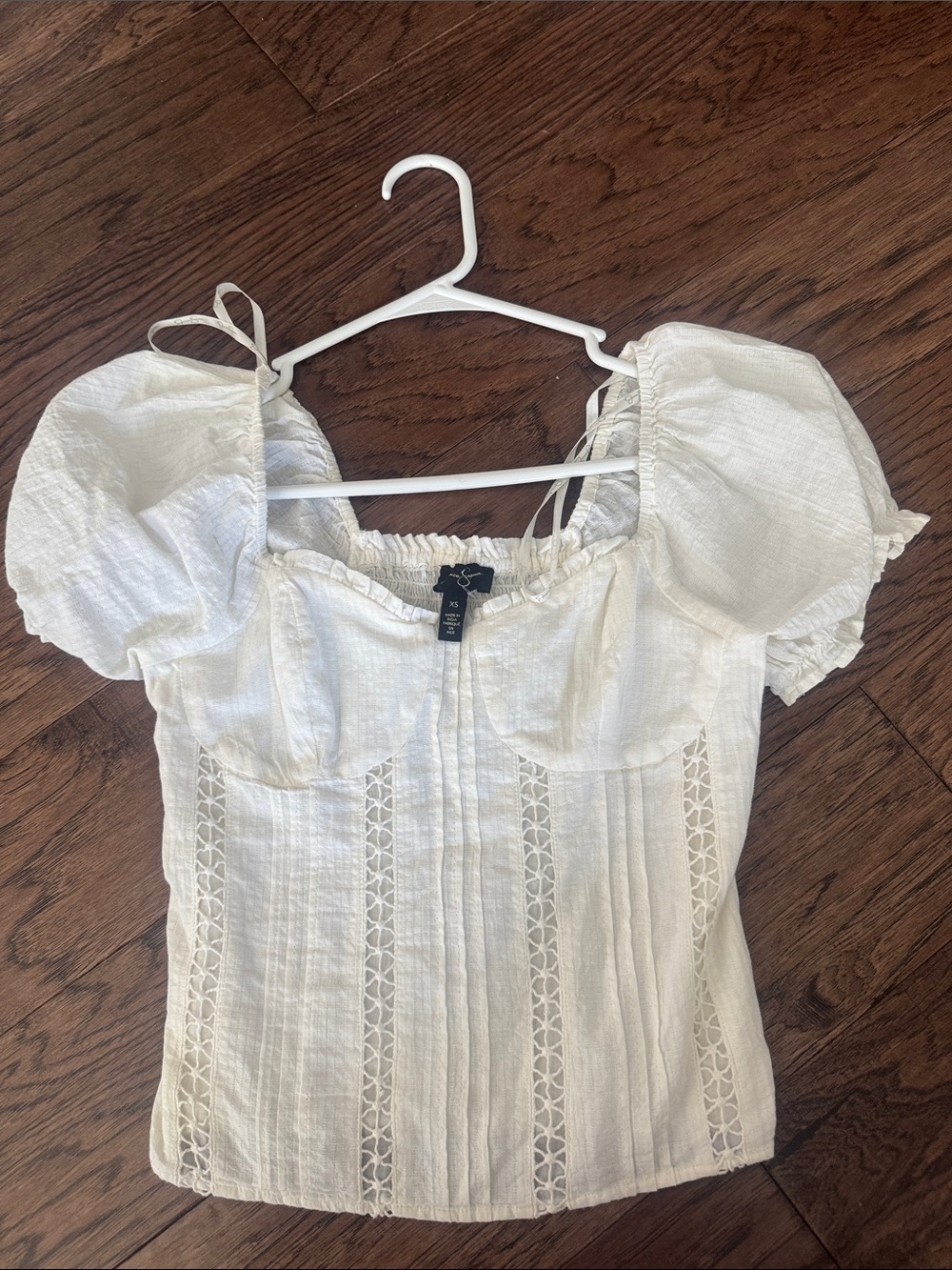White Puff-Sleeve Lace-Trim Top